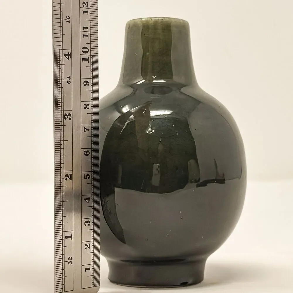 Vintage Dark Green Ceramic Bud Vase Minimalist Glossy Small Decor
